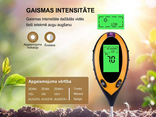 Augsnes Mitruma Mērītājs 4 Vienā (temperatūra, gaisma, PH, mitrums)