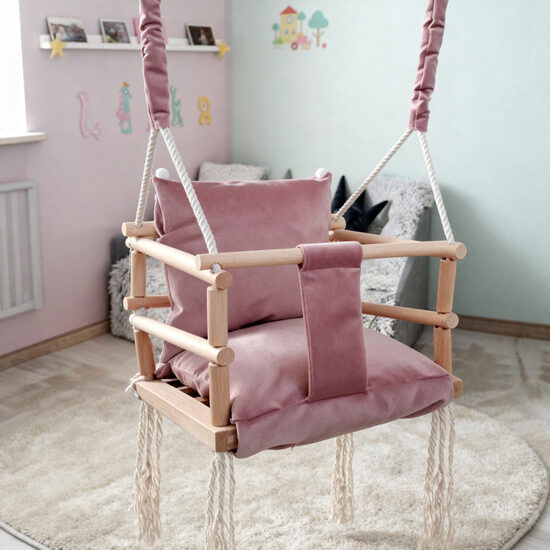 Bērnu šūpoles ar atzveltni un mīkstu sēdekli