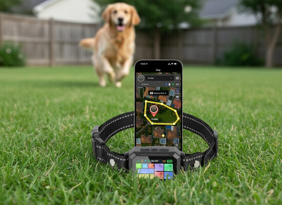 Bezvadu GPS suņu radiosēta ar Telefona vadību suņu apmācības kaklasiksna ar virtuālo žogu