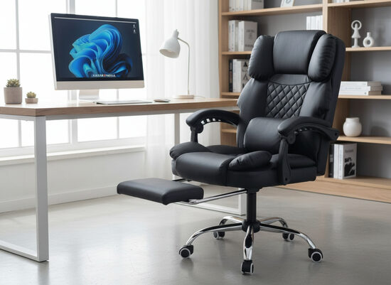 Ergonomisks grozāms biroja krēsls ar kāju balstu