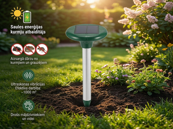 Kurmju atbaidītājs 1000kvm ar saules bateriju (palīdz arī pret čūskām un grauzējiem)