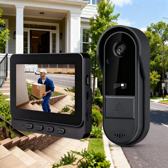 Bezvadu video durvju zvans ar 4.3 collu IPS ekrānu un 2.4G savienojumu, 128GB SD kartes atbalsts, divvirzienu audio un nakts redzamība