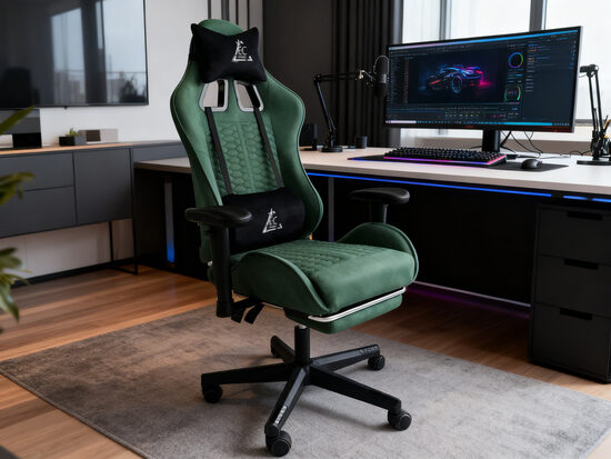 Ergonomisks Gaming Krēsls ar Kāju Balstu un Masāžas Spilvenu - tumši pelēks