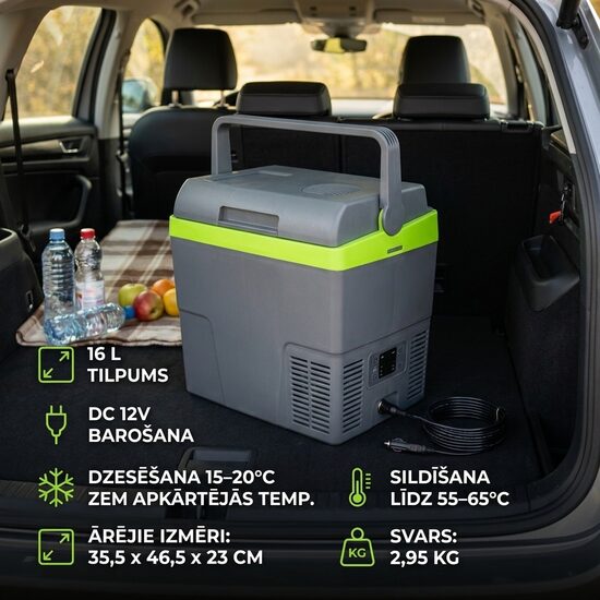 16L Auto Ledusskapis 12V ar Dzesēšanas un Sildīšanas Funkciju