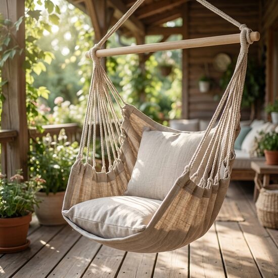 Šūpuļkrēsls ar spilveniem, piekarināms