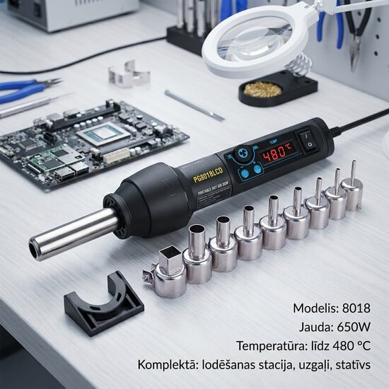 Karstā gaisa lodēšanas stenda komplekts ar dažāda izmēra uzgaļiem, 650w , 220 V, 480 ℃