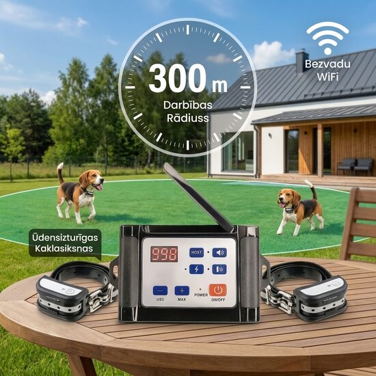 Radiosēta ar dresūras funkciju diviem suņiem 300m, bezvadu wifi