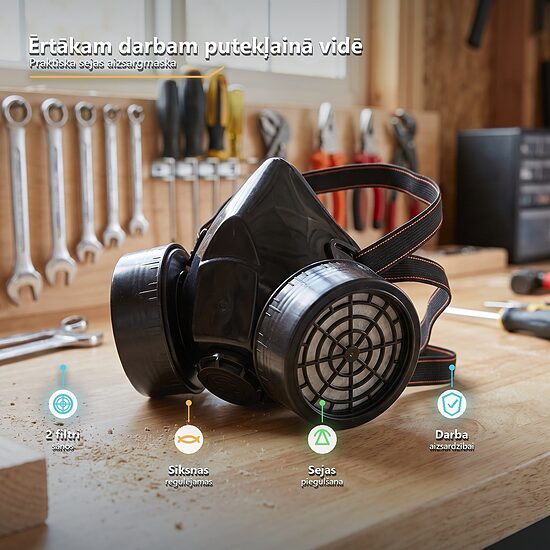 Respirators ar dubultu filtru, sejas aizsargmaska