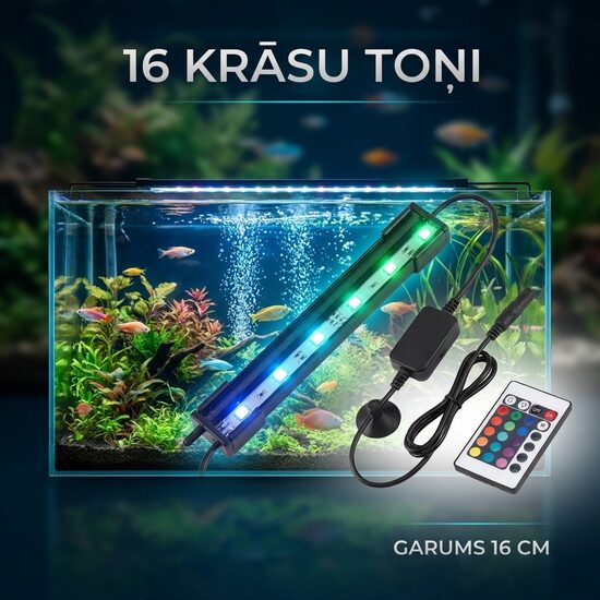 Zemūdens LED apgaismojums akvārijam ar pulti, RGB, 16 cm