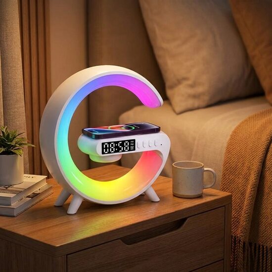 Pulkstenis Modinātājs ar Bezvadu Lādēšanu un Bluetooth Skaļruni, 15x15cm