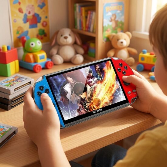 Spēļu konsole ar 7 collu HD ekrānu + kameru un spēles (8-64bit)
