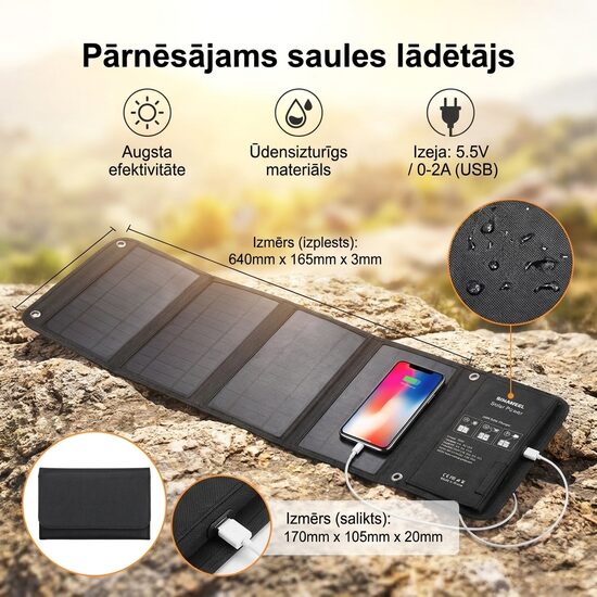Saules panelis - telefona lādētājs USB 5v2a 20w