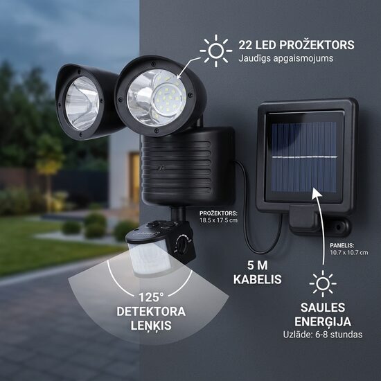 Led Prožektors ar kustības sensoru un saules baterijām