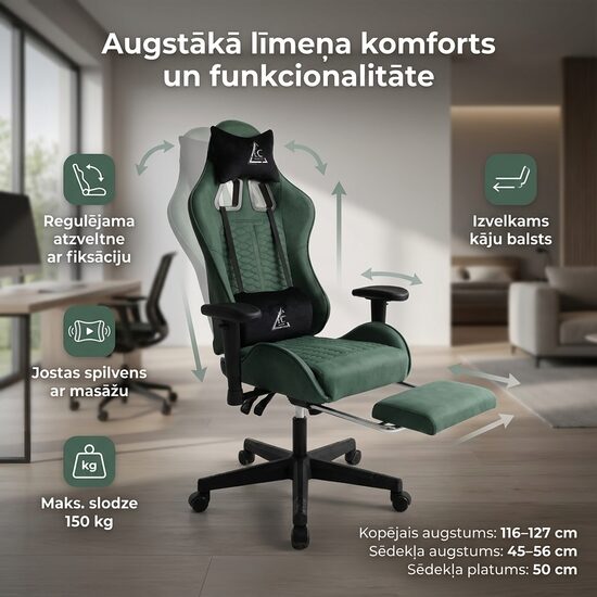 Ergonomisks Krēsls ar Kāju Balstu un Masāžas Spilvenu ofisam, birojam, datoram
