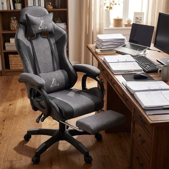 Ergonomisks datora un biroja krēsls ar regulējamu atzveltni un kāju balstu pelēks