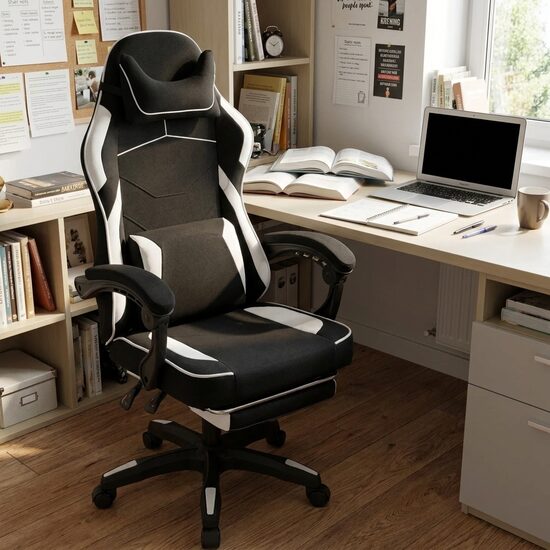 Ergonomisks Datorkrēsls ar Masāžas Spilvenu, Kāju Balstu, Regulējamu Atzveltni un Kakla Atbalstu līdz 150 kg