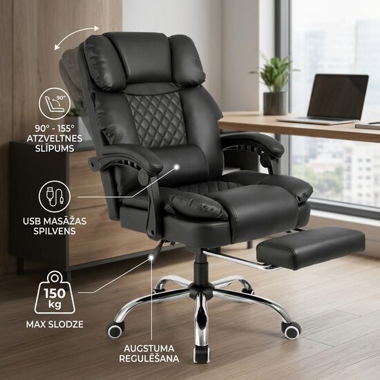 Ergonomisks grozāms biroja krēsls ar kāju balstu