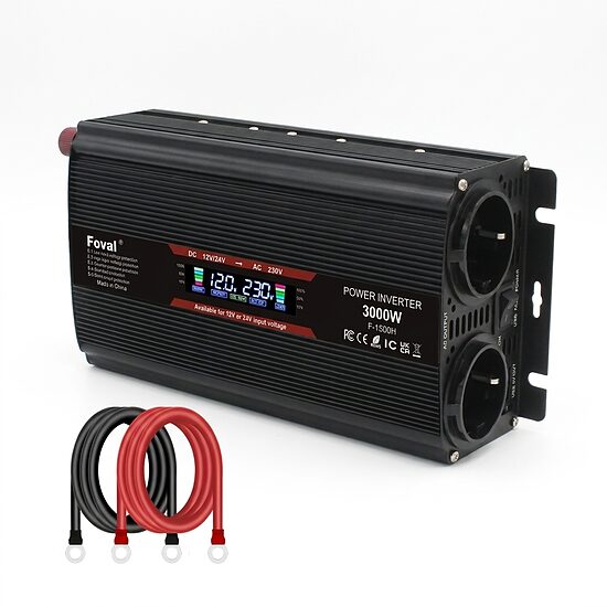 Strāvas pārveidotājs 12/24 V uz 230 V, 1500/3000 W ar LCD