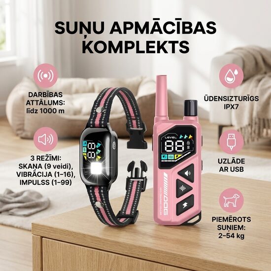 Suņu dresūras kaklasiksna ar pretriešanas funkciju