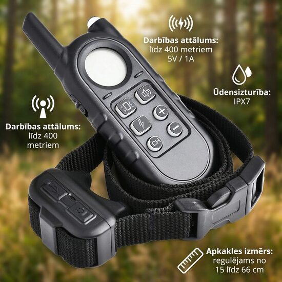 Mazo suņu dresūras/treniņu mini kakla siksna, LCD ekrāns, skaņa, vibrācija un elektro impulss, uzlādējama un mitruma izturīga, (400m distance)