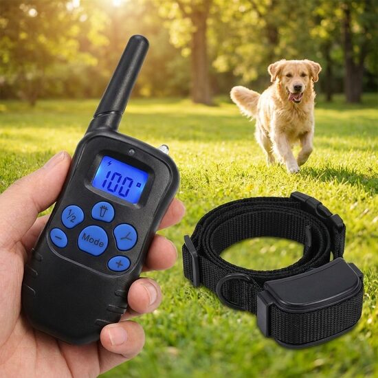 Suņu dresūras siksna LĀDĒJAMA / MITRUMIZTURĪGA ar vibrācijas funkciju un elektro impulsu
