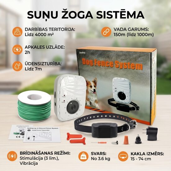 Radiosēta suņiem, uzlādējama, max 1000m vads