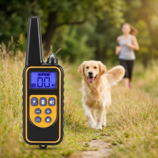 Suņu dresūras - treniņu siksna ar elektro impulsu, pulti un LCD ekrānu, uzlādējama un mitrumizturīga, 800m