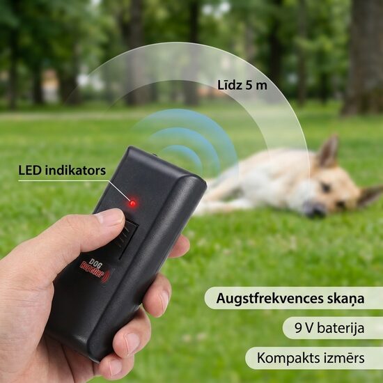 Ultraskaņas suņu atbaidītājs ar LED indikatoru, melns, līdz 5m