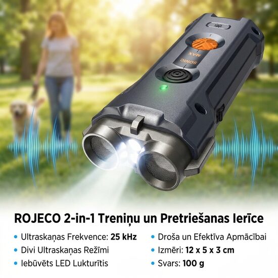Suņu Treniņu un Pretriešanas ierīce ar ultraskaņu
