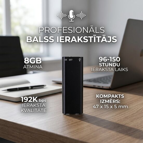 Mini lādējams diktofons ar balss aktivizāciju 47x15x5m