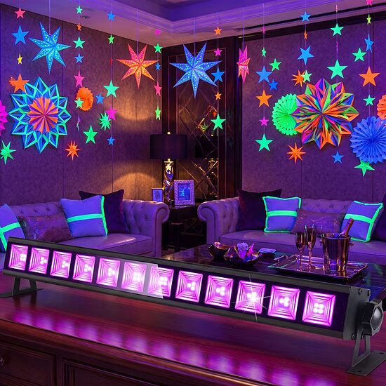 UV lampa ar 40 LED ballītēm un fluorescējošiem dekoriem