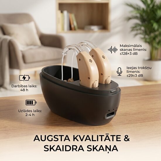 Aizauss liekams Dzirdes aparāts abām ausīm, lādējams dzirdes pastiprinātājs