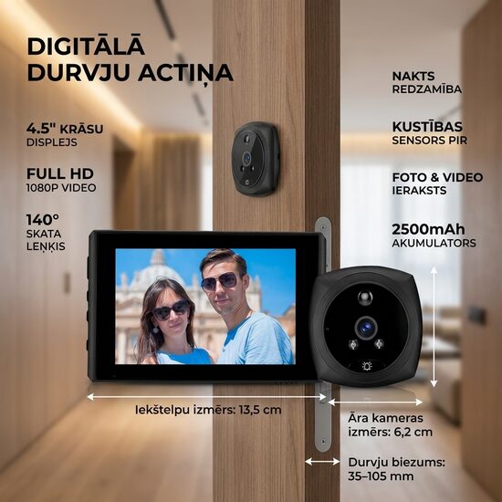 Digitālā Durvju Actiņa ar Kameru 4.5" Full HD 1080P