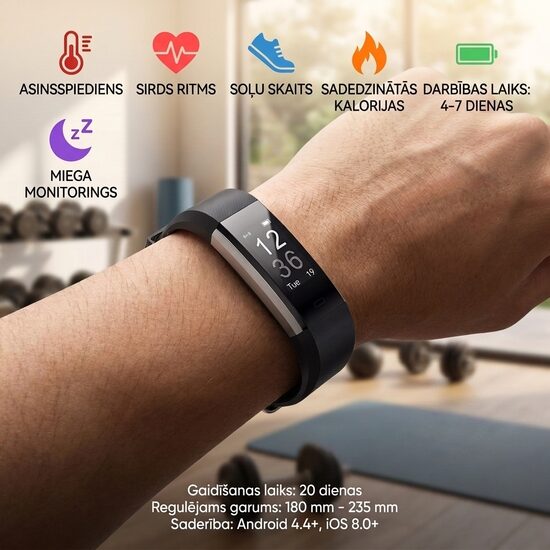 Soļu skaitītājs - pedometrs, sporta rokas pulkstenis ar miega, sirds un fitnesa monitoru