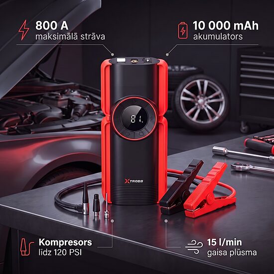 6-in-1 JumpStarteris auto iedarbināšanas palīgs ar kompresoru un Power Bank 10 000 mAh