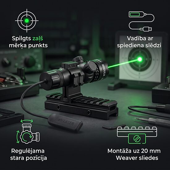 Lāzera tēmeklis ar distances slēdzi - zaļā krāsā