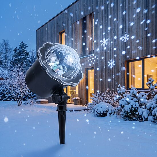 LED āra projektors ar pulti, zilas sniega bumbiņas/pārsliņas 16,5 x 20 x 26 cm